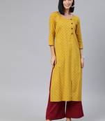 Mustard printed cotton cotton-kurtis