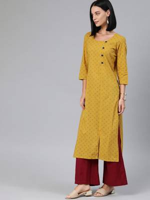 Mustard printed cotton cotton-kurtis 2