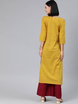 Mustard printed cotton cotton-kurtis 3