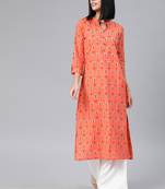 Orange printed cotton cotton-kurtis
