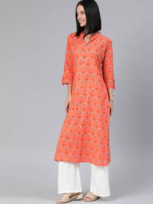 Orange printed cotton cotton-kurtis 2