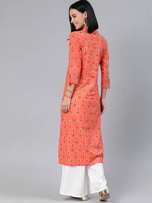 Orange printed cotton cotton-kurtis 3