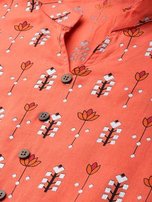 Orange printed cotton cotton-kurtis 4