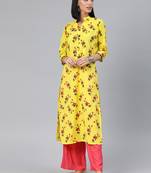 Yellow printed cotton cotton-kurtis