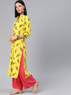 Yellow printed cotton cotton-kurtis 2