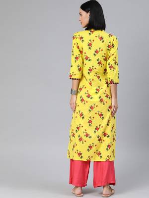 Yellow printed cotton cotton-kurtis 3