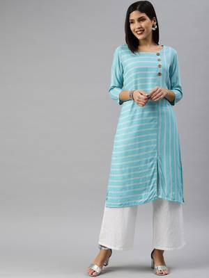 Blue printed rayon kurtas-and-kurtis 1
