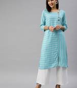 Blue printed rayon kurtas-and-kurtis