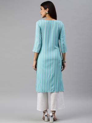 Blue printed rayon kurtas-and-kurtis 3