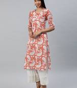 Orange printed cotton cotton-kurtis