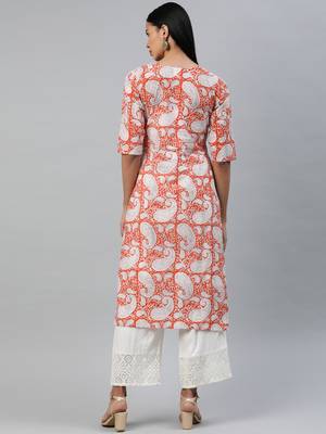 Orange printed cotton cotton-kurtis 3