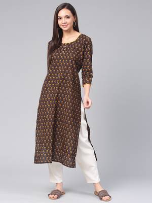 Brown printed cotton cotton-kurtis 1