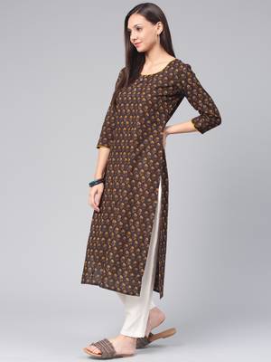 Brown printed cotton cotton-kurtis 2