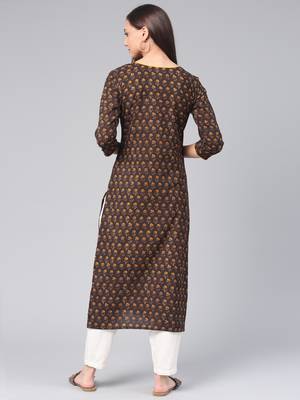 Brown printed cotton cotton-kurtis 3