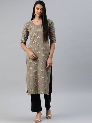 Brown printed cotton cotton-kurtis 1