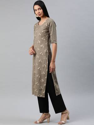 Brown printed cotton cotton-kurtis 2
