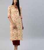 Beige printed cotton cotton-kurtis