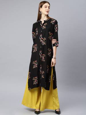Black printed rayon kurtas-and-kurtis 1