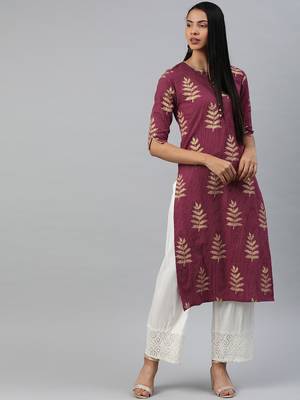 Mauve printed cotton cotton-kurtis 1