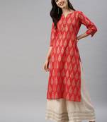 Red printed cotton cotton-kurtis