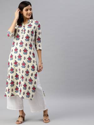 White printed cotton cotton-kurtis 1