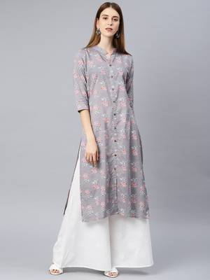 Grey printed cotton cotton-kurtis 1