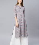 Grey printed cotton cotton-kurtis