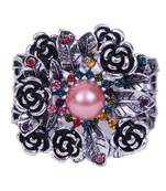 Floral Silver Oxidized Multicolor Beads Ethnic Bracelet