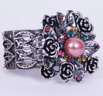 Floral Silver Oxidized Multicolor Beads Ethnic Bracelet 2