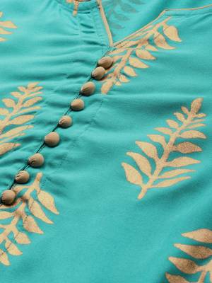 Sea-green printed viscose rayon kurtas-and-kurtis 4