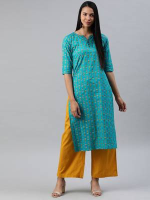 Sea-green printed cotton cotton-kurtis 1