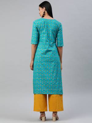 Sea-green printed cotton cotton-kurtis 3