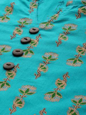 Sea-green printed cotton cotton-kurtis 4