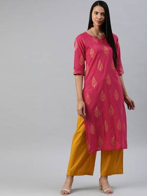 Pink printed cotton cotton-kurtis 1