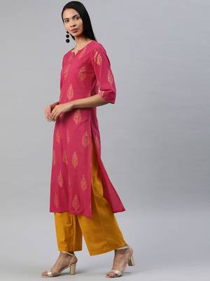 Pink printed cotton cotton-kurtis 2