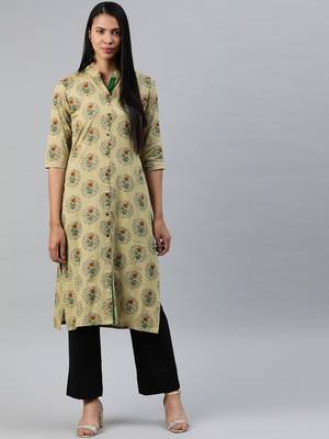 Brown printed cotton cotton-kurtis 1