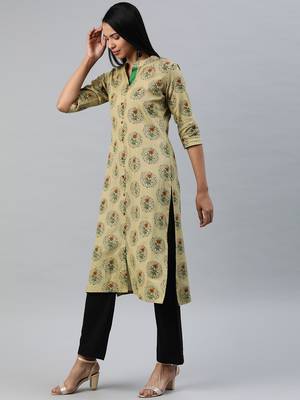 Brown printed cotton cotton-kurtis 2