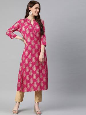 Pink printed viscose rayon kurtas-and-kurtis 1