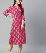 Pink printed viscose rayon kurtas-and-kurtis