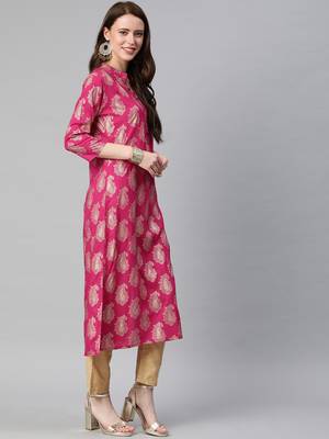 Pink printed viscose rayon kurtas-and-kurtis 2