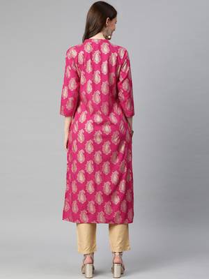 Pink printed viscose rayon kurtas-and-kurtis 3