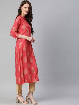 Pink printed viscose rayon kurtas-and-kurtis 2