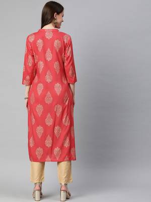 Pink printed viscose rayon kurtas-and-kurtis 3