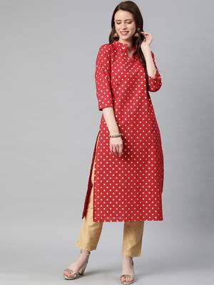 Red printed cotton cotton-kurtis 1