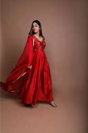 Showshaa Antique Gold Embroidered Pleated Anarkali