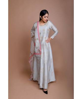 SHOWSHAA SCOTTISH THISTLE ANARKALI SET with floral tussor dupatta 1
