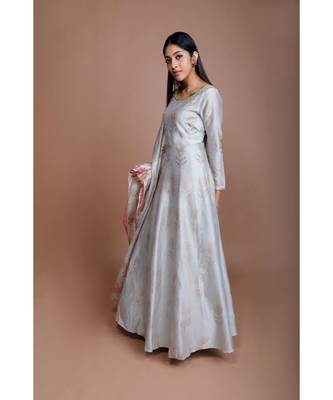 SHOWSHAA SCOTTISH THISTLE ANARKALI SET with floral tussor dupatta 2