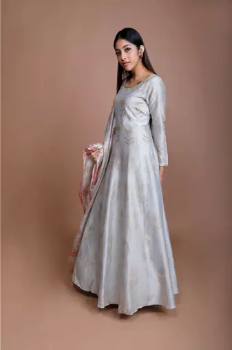 SHOWSHAA SCOTTISH THISTLE ANARKALI SET with floral tussor dupatta