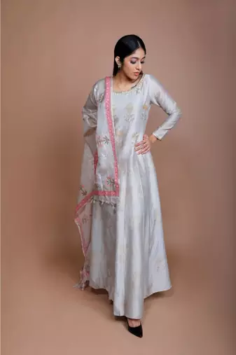 SHOWSHAA SCOTTISH THISTLE ANARKALI SET with floral tussor dupatta