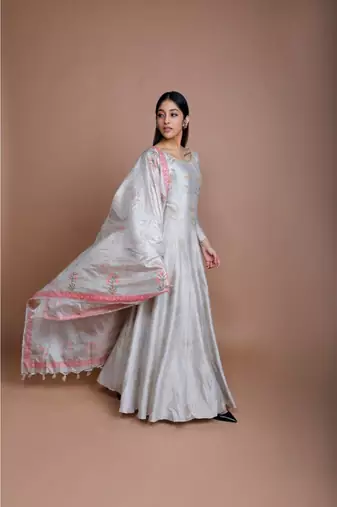 SHOWSHAA SCOTTISH THISTLE ANARKALI SET with floral tussor dupatta